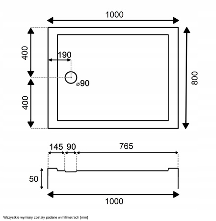 Kabina Prysznicowa Czarna Loft 100 x 80 x 190 + Brodzik Biały 5 cm + Syfon