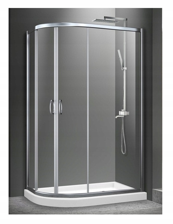 Kabina Prysznicowa Prawa Asymetryczna Przesuwna 100x80 + Brodzik 14 + Syfon