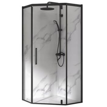 Kabina Prysznicowa Pięciokątna 80 x 80 cm Uchylna Czarna Loft Grube Szkło 6 mm