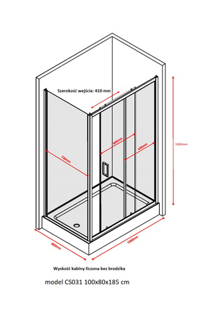 Kabina Prysznicowa Przesuwna Transparentna 100 X 80 + Brodzik 5 cm + Syfon