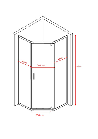 Kabina Prysznicowa Pięciokątna Czarna 90 x 90 + Brodzik Biały 5 cm + Syfon