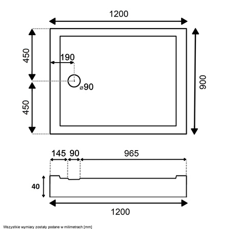 Kabina Prysznicowa Czarna Loft 120 x 90 x 190 + Brodzik Biały 5 cm + Syfo