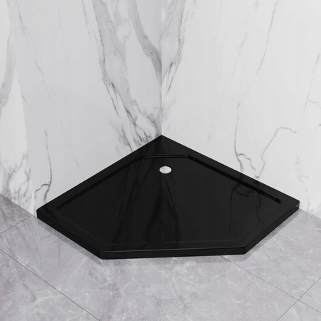 Kabina Prysznicowa Pięciokątna Czarna 80 x 80 + Brodzik Czarny 5 cm + Syfon