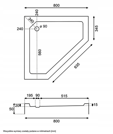 Kabina Prysznicowa Pięciokątna Loft Czarna 80 x 80 + Brodzik Biały 5 cm + Syfon