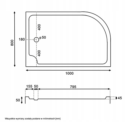 KABINA PRYSZNICOWA PRAWA PRZESUWNA ASYMETRYCZNA 100 x 80 + BRODZIK 7 CM + SYFON