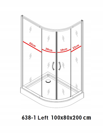 Kabina Prysznicowa Lewa Asymetryczna 100 x 80 + Brodzik 14 cm + Syfon