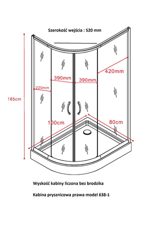 Kabina Prysznicowa Prawa Asymetryczna Przesuwna 100x80 + Brodzik 14 + Syfon