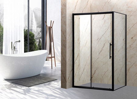 Kabina Prysznicowa Czarna Loft 100 x 80 Przesuwna + Brodzik Biały 14 cm + Syfon