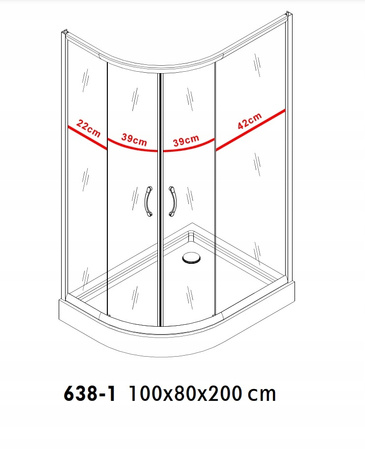 KABINA PRYSZNICOWA PRAWA PRZESUWNA ASYMETRYCZNA 100 x 80 + BRODZIK 7 CM + SYFON